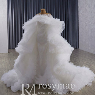Elegant Unique Design Mermaid Wedding Dress with Ruffled Cape - Rosymae