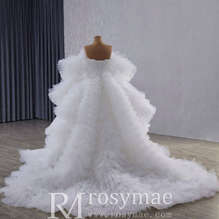 Elegant Unique Design Mermaid Wedding Dress with Ruffled Cape - Rosymae