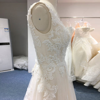 Elegant V-neck A-line Lace Appliqued Wedding Dress with Low Back - Rosymae