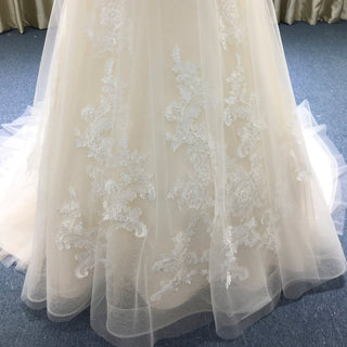 Elegant V-neck A-line Lace Appliqued Wedding Dress with Low Back - Rosymae
