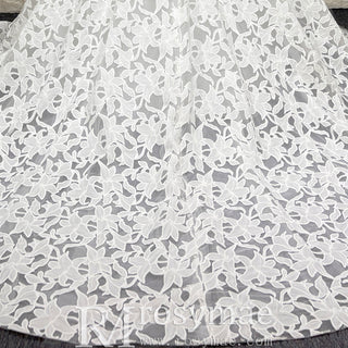 Elegant V Neck A Line Unique 3D Lace Wedding Dress with Sheer Bodice - Rosymae