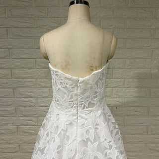 Elegant V Neck A Line Unique 3D Lace Wedding Dress with Sheer Bodice - Rosymae