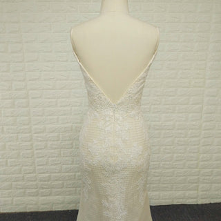 Elegant V-neck Mermaid Lace Spaghetti Straps Dress with Open Back - Rosymae