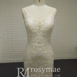Elegant V-neck Mermaid Lace Spaghetti Straps Dress with Open Back - Rosymae