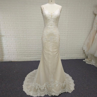 Elegant V-neck Mermaid Lace Spaghetti Straps Dress with Open Back - Rosymae