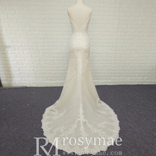 Elegant V-neck Mermaid Lace Spaghetti Straps Dress with Open Back - Rosymae