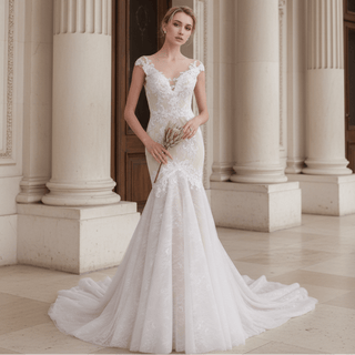 Elegant Vintage Mermaid Wedding Dress With V Neckline - Rosymae