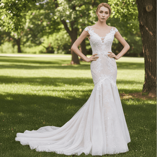 Elegant Vintage Mermaid Wedding Dress With V Neckline - Rosymae