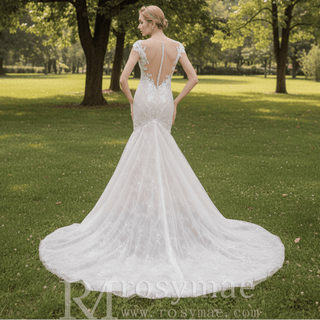 Elegant Vintage Mermaid Wedding Dress With V Neckline - Rosymae