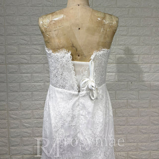 Elegant Vneck Fit and Flare Lace Wedding Dress with Long Sleeve Jacket - Rosymae