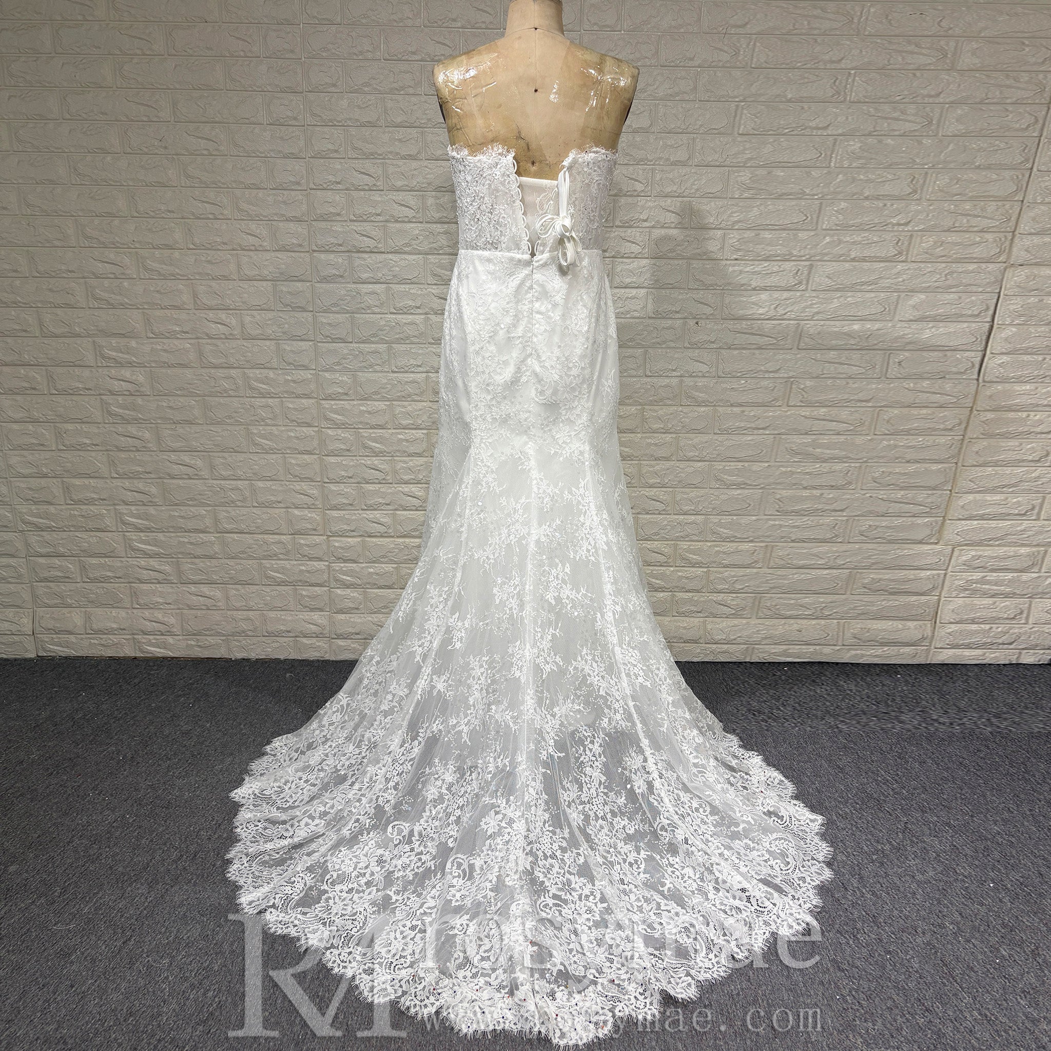Elegant Vneck Fit and Flare Lace Wedding Dress with Long Sleeve Jacket - Rosymae