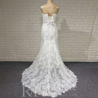 Elegant Vneck Fit and Flare Lace Wedding Dress with Long Sleeve Jacket - Rosymae