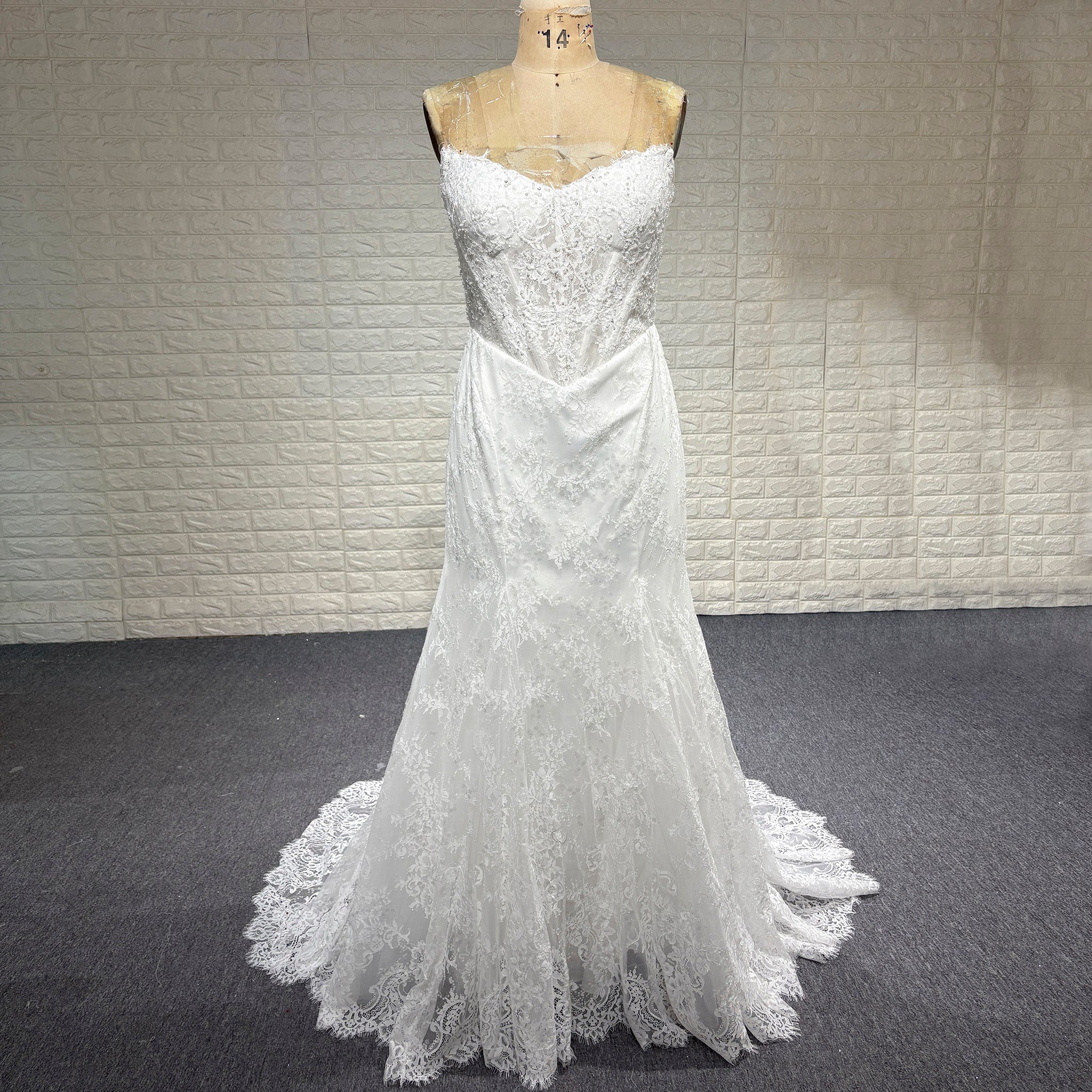 Elegant Vneck Fit and Flare Lace Wedding Dress with Long Sleeve Jacket - Rosymae