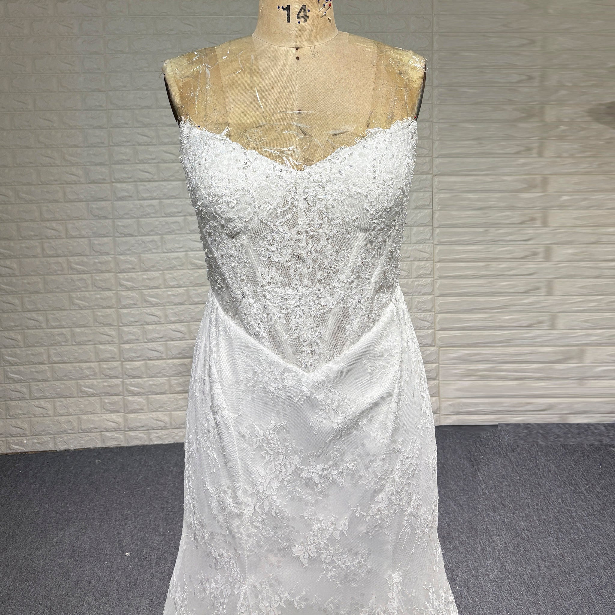 Elegant Vneck Fit and Flare Lace Wedding Dress with Long Sleeve Jacket - Rosymae
