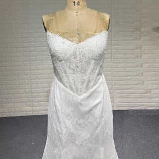 Elegant Vneck Fit and Flare Lace Wedding Dress with Long Sleeve Jacket - Rosymae