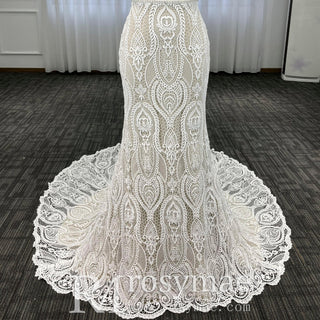 Elegant Women's Floral Lace Wedding Mermaid Dress with Vneck - Rosymae