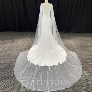 Elegantly Simple Low Back V-Neck Mermaid Wedding Dress with Wide Strap - Rosymae