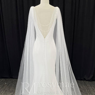 Elegantly Simple Low Back V-Neck Mermaid Wedding Dress with Wide Strap - Rosymae
