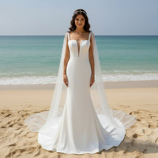 Elegantly Simple Low Back V-Neck Mermaid Wedding Dress with Wide Strap - Rosymae