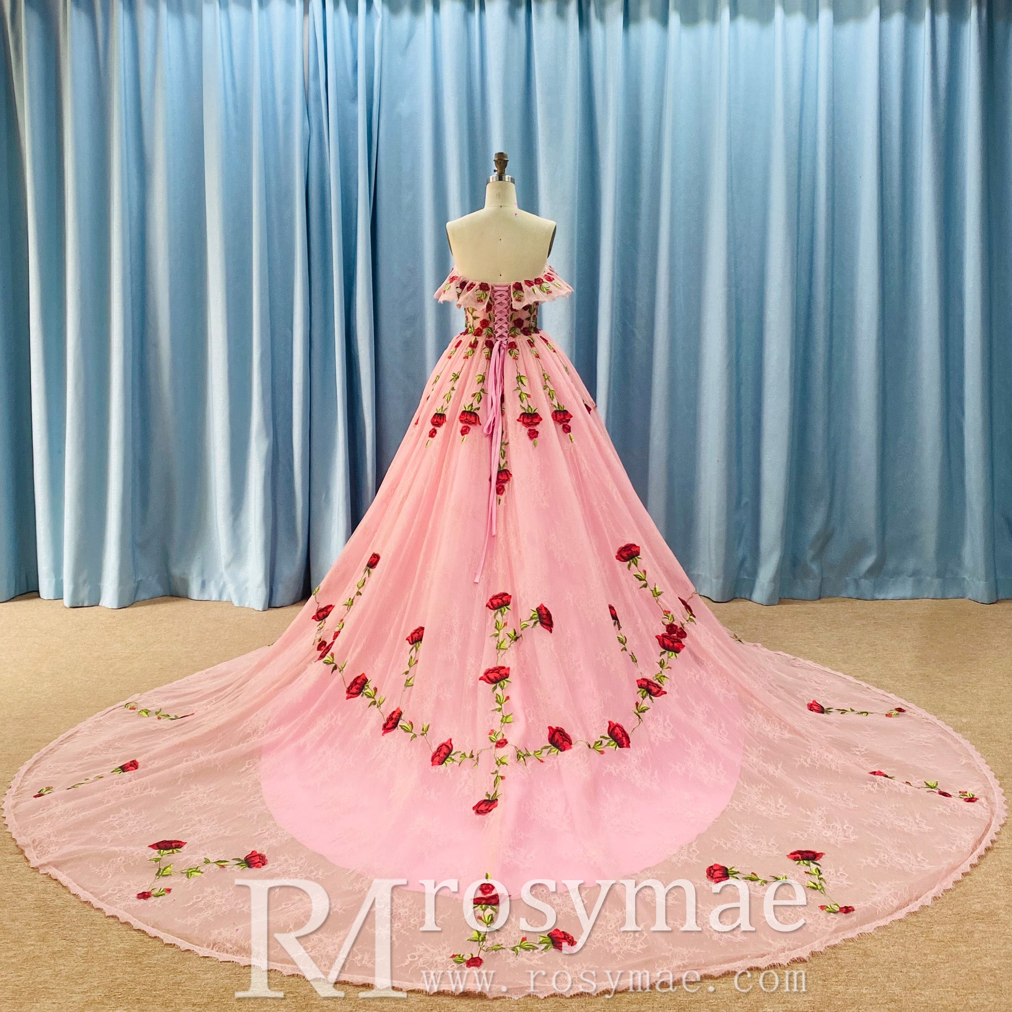 Colourful Embroidery Floral Rose Wedding Dress Quinceanera Party Gown White / 8 Colourful Embroidery Floral Rose Wedding Dress Quinceanera Party Gown White / 8