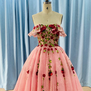 Colourful Embroidery Floral Rose Wedding Dress Quinceanera Party Gown
