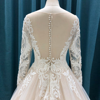 Embroidered Lace Applique Ball Gown Long Sleeve Wedding Dress - Rosymae
