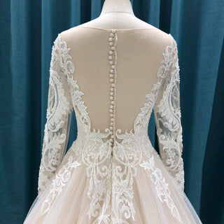 Embroidered Lace Applique Ball Gown Long Sleeve Wedding Dress