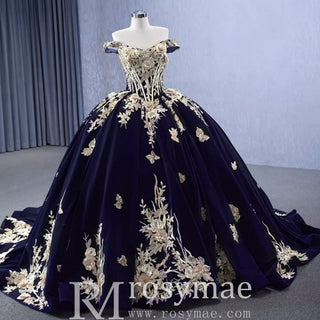 Embroidery Lace Appliqued Ball Gown Quinceanera Dress with Off The Shoulder - Rosymae