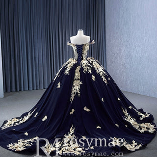 Embroidery Lace Appliqued Ball Gown Quinceanera Dress with Off The Shoulder - Rosymae
