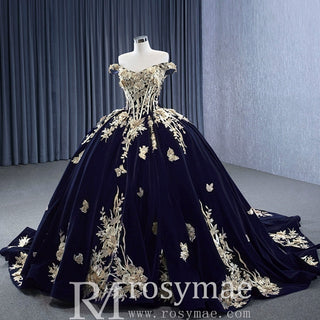 Embroidery Lace Appliqued Ball Gown Quinceanera Dress with Off The Shoulder - Rosymae