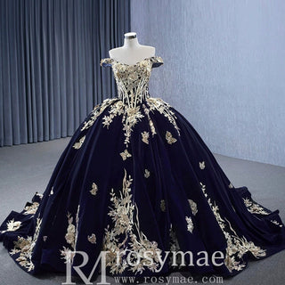 Embroidery Lace Appliqued Ball Gown Quinceanera Dress with Off The Shoulder - Rosymae