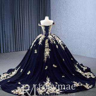 Embroidery Lace Appliqued Ball Gown Quinceanera Dress with Off The Shoulder - Rosymae