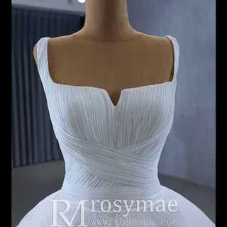 Embroidery Lace Square Neck Ball Gown Wedding Dress with Wide Strap - Rosymae