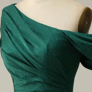 Emerald Green Off the Shoulder Mermaid Prom Party Dress with Leg Slit - Rosymae