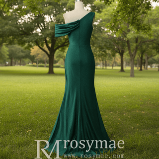 Emerald Green Off the Shoulder Mermaid Prom Party Dress with Leg Slit - Rosymae