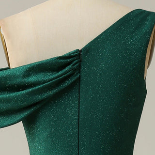 Emerald Green Off the Shoulder Mermaid Prom Party Dress with Leg Slit - Rosymae