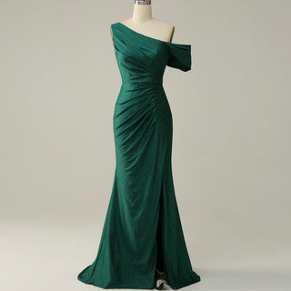 Emerald Green Off the Shoulder Mermaid Prom Party Dress with Leg Slit