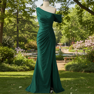 Emerald Green Off the Shoulder Mermaid Prom Party Dress with Leg Slit