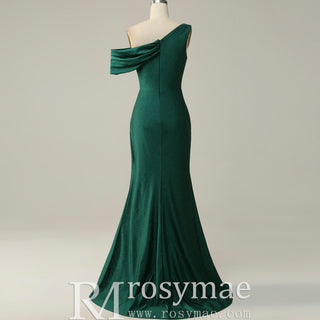 Emerald Green Off the Shoulder Mermaid Prom Party Dress with Leg Slit