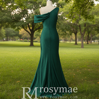 Emerald Green Off the Shoulder Mermaid Prom Party Dress with Leg Slit