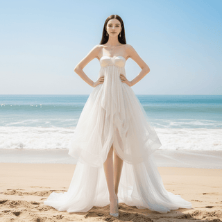 Empire Waist Elegant Above the Knee Tulle Wedding Dress with Puffy Skirt - Rosymae