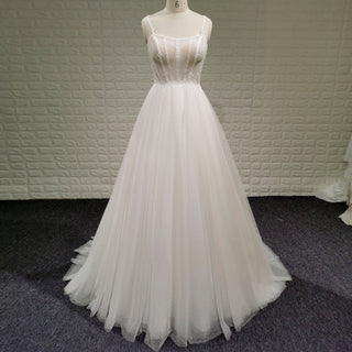 Ethereal A-Line Spaghetti Straps Wedding Dress with Tulle Layers - Rosymae