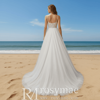 Ethereal A-Line Spaghetti Straps Wedding Dress with Tulle Layers - Rosymae