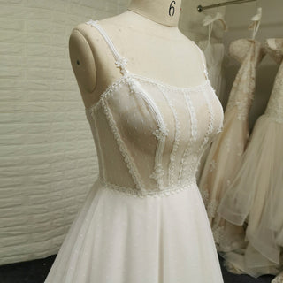 Ethereal A-Line Spaghetti Straps Wedding Dress with Tulle Layers - Rosymae