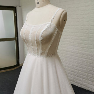 Ethereal A-Line Spaghetti Straps Wedding Dress with Tulle Layers - Rosymae