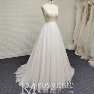 Ethereal A-Line Spaghetti Straps Wedding Dress with Tulle Layers - Rosymae