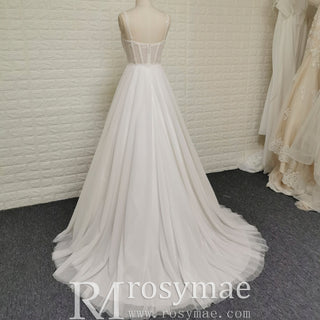 Ethereal A-Line Spaghetti Straps Wedding Dress with Tulle Layers - Rosymae