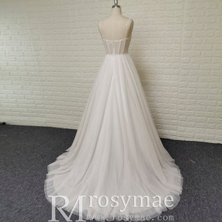 Ethereal A-Line Spaghetti Straps Wedding Dress with Tulle Layers - Rosymae