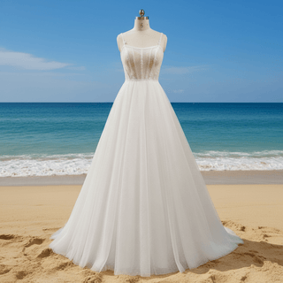 Ethereal A-Line Spaghetti Straps Wedding Dress with Tulle Layers - Rosymae