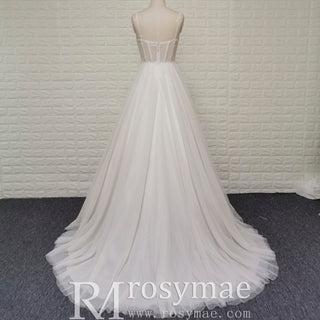 Ethereal A-Line Spaghetti Straps Wedding Dress with Tulle Layers - Rosymae